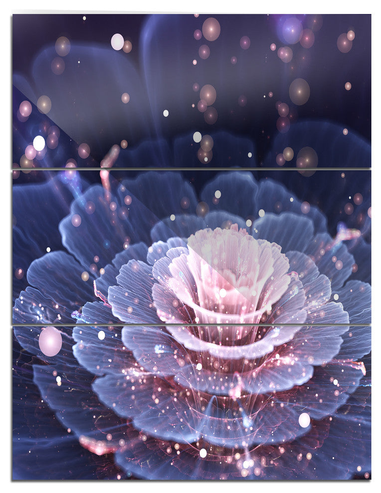 "Fractal Flower Pink and Gray" Digital Metal Wall Art, 3 Panels, 28"x36"