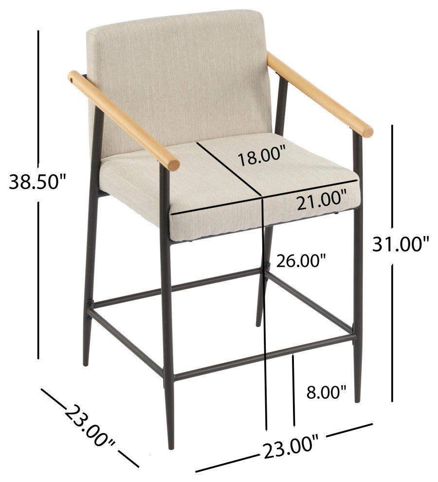 GDF Studio 26"H Mid-Century Modern Counter Stool With Iron Frame, Set of 2, Espresso/Beige