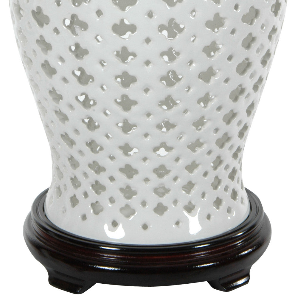 16" Carved Lattice Decorative Temple Jar