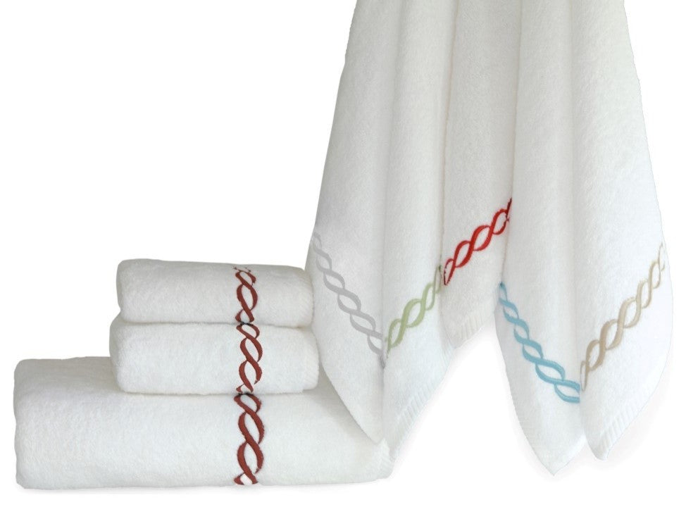 Soft Twist Cadena Hand Towel, White & Sky Blue, 16"x30"