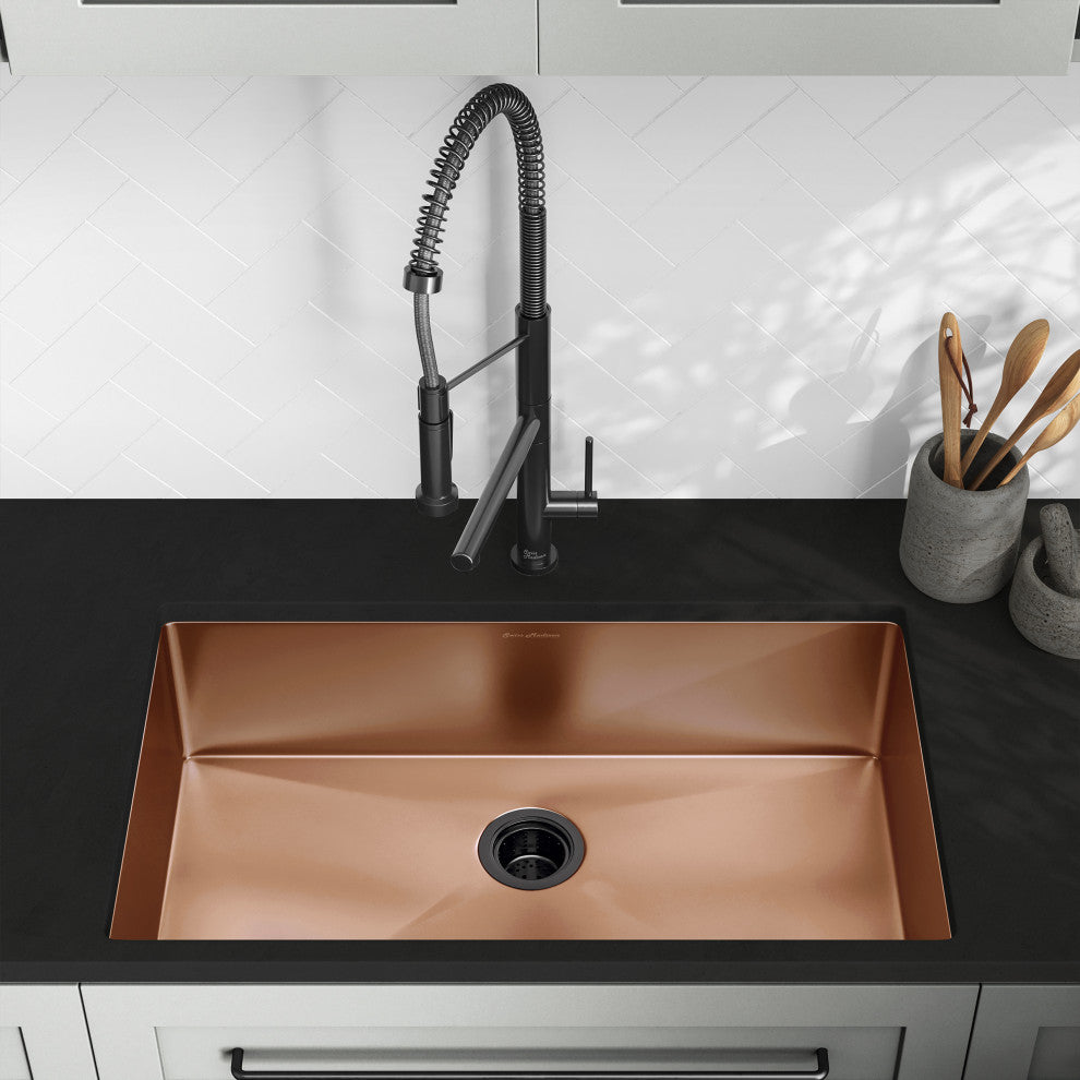 Rivage 32"x19" Stainless Steel, Single Basin, Undermount Kitchen Sink, Rose Gold