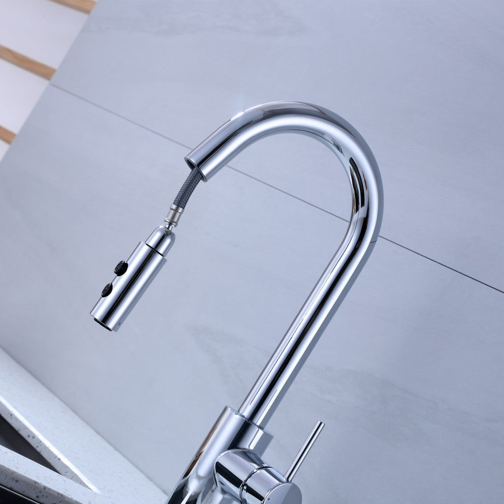 Luxier KTS21-T Single-Handle Pull-Down Sprayer Kitchen Faucet, Chrome