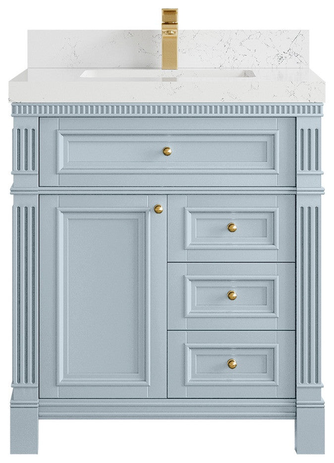 Paris 30" Single Sink Bathroom Vanity, Blue Heather 2" Empira Quartz