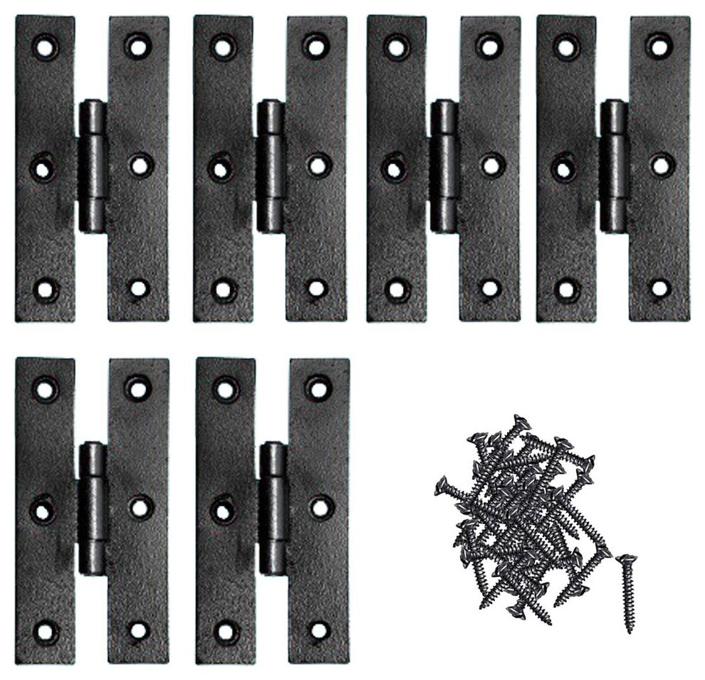 Black H Flush Hinge 3" L Wrought Iron Kitchen Cabinet Door H Straps Pack of 6