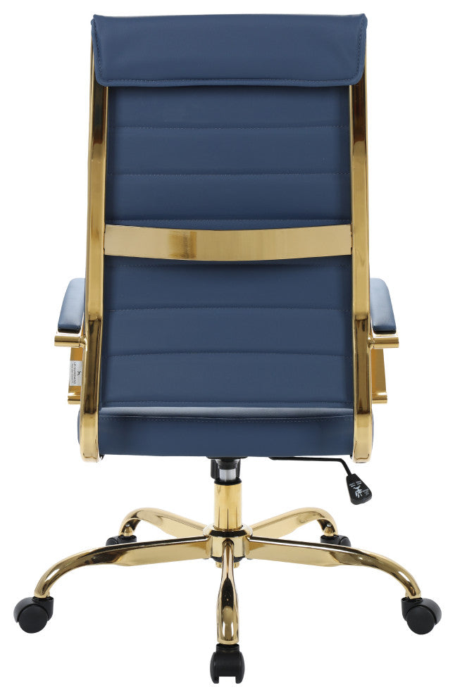 Mid-Back Leather Office Chair Adjustable Height Swivel  Conference Chair, Navy Blue