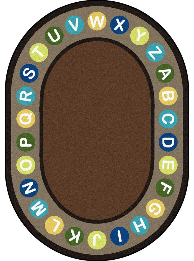 Kid Essentials Rug, Alphabet Spots, Earthtone, 7'8"x10'9" Oval