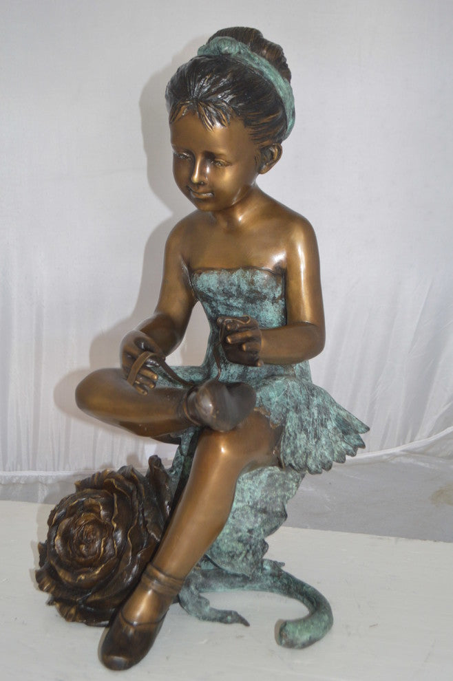 Dancer with Rose bronze statue -  Size: 15"L x 17"W x 26"H.