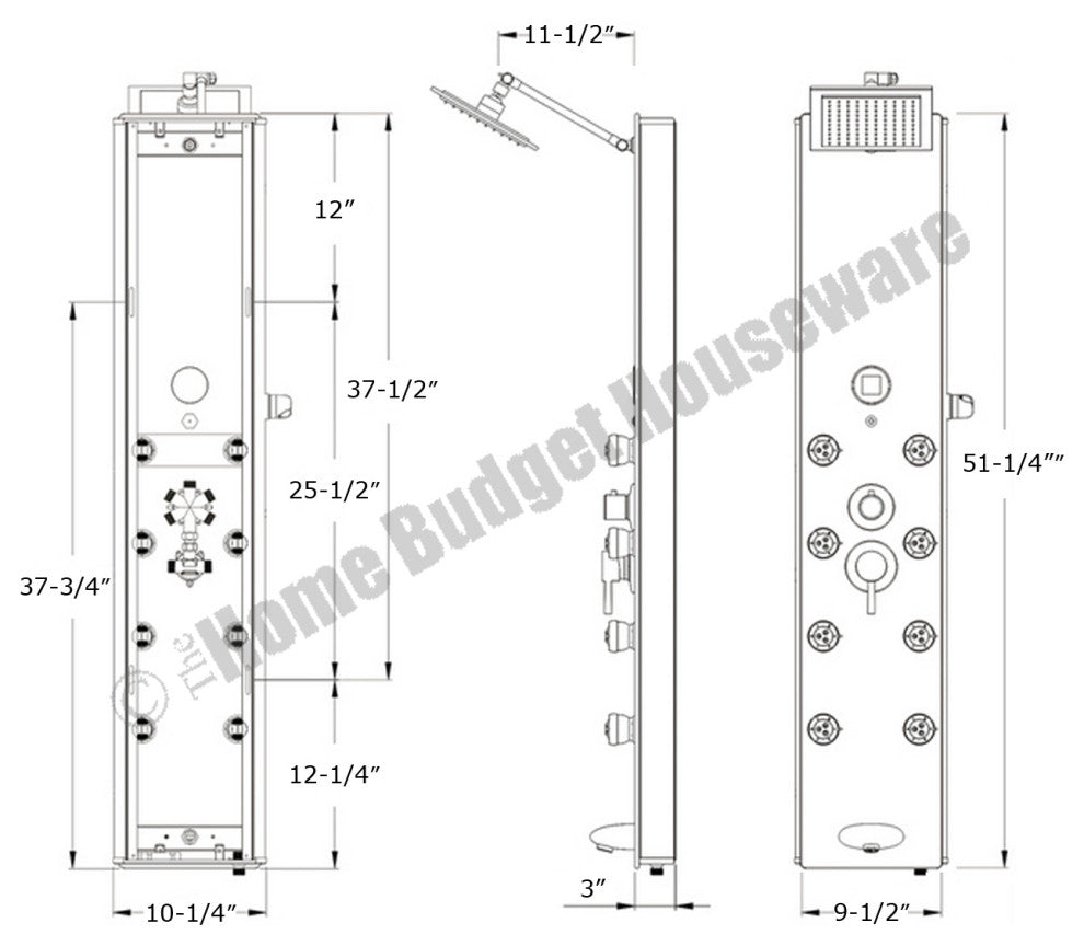 Blue Ocean 52"? Aluminum SPA392B Shower Panel with Rainfall Shower Head