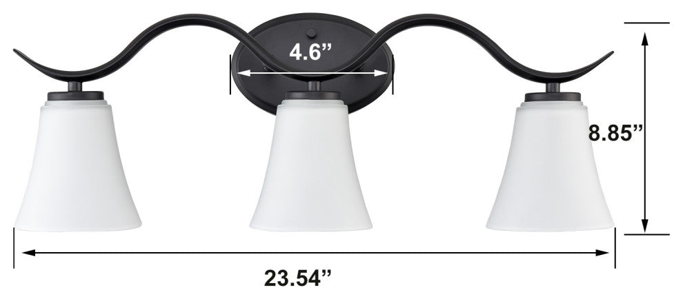 Black Bath Vanity Light With Milk Glass 3-Light