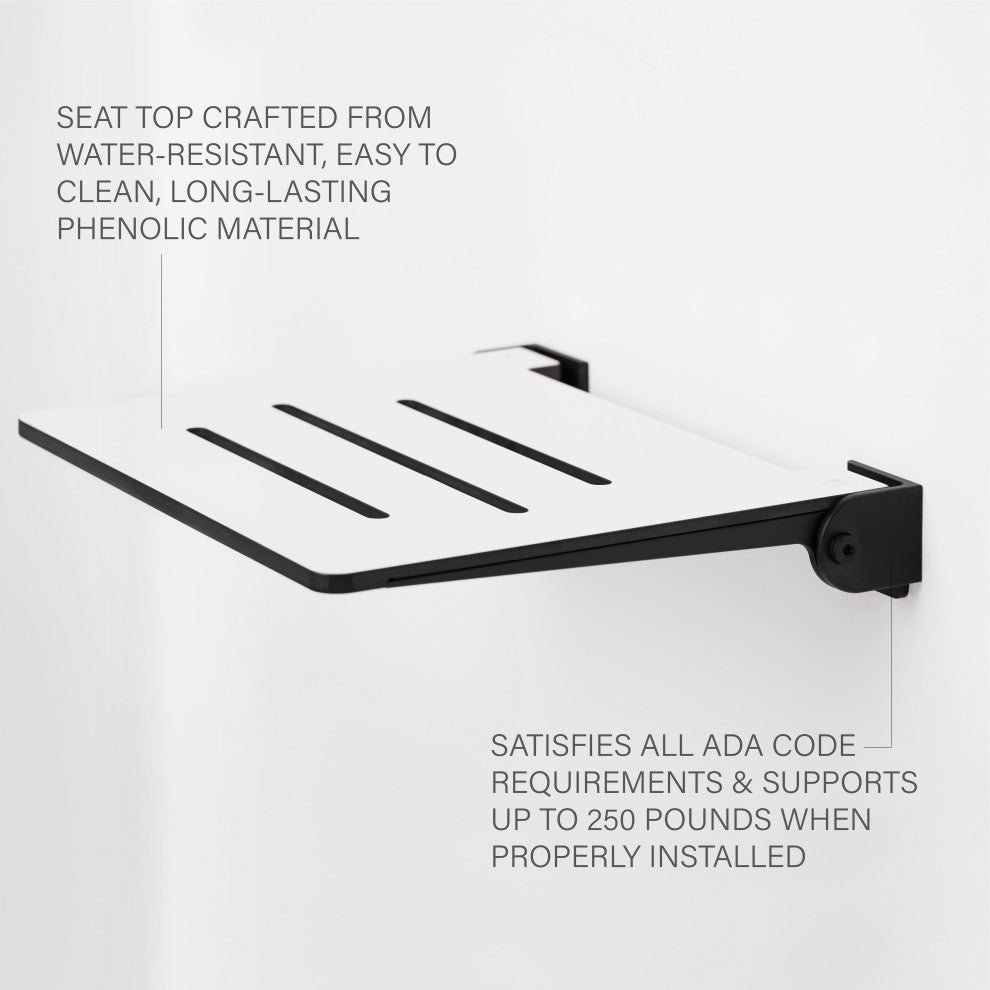 Seachrome SlimLine Folding Wall Mount Shower Seat, White With Matte Black