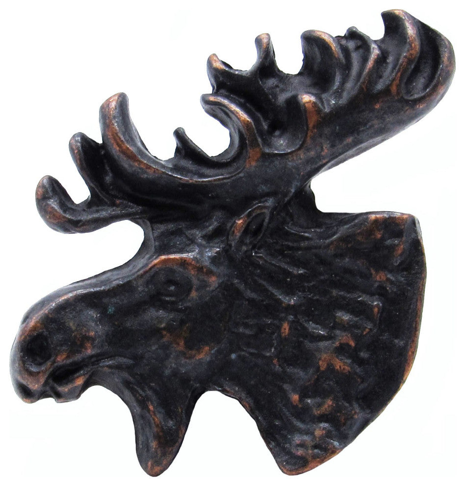 Moose Head Left Facing Cabinet Knob, Oil Rubbed Bronze