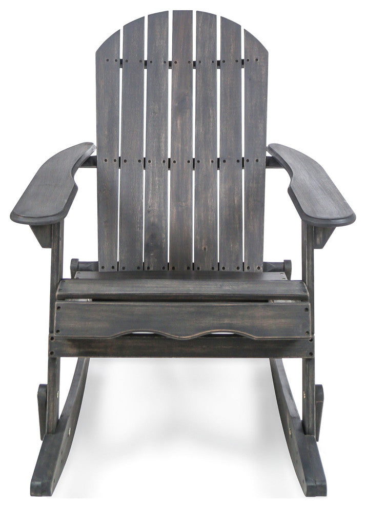 GDF Studio Vivian Outdoor Acacia Wood Adirondack Rocking Chair, Dark Gray, Single