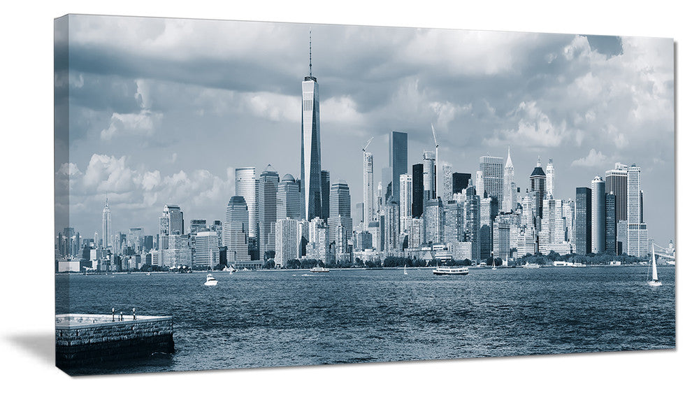 "Lower Manhattan Panorama Black White" Cityscape Wall Art, 40"x20"