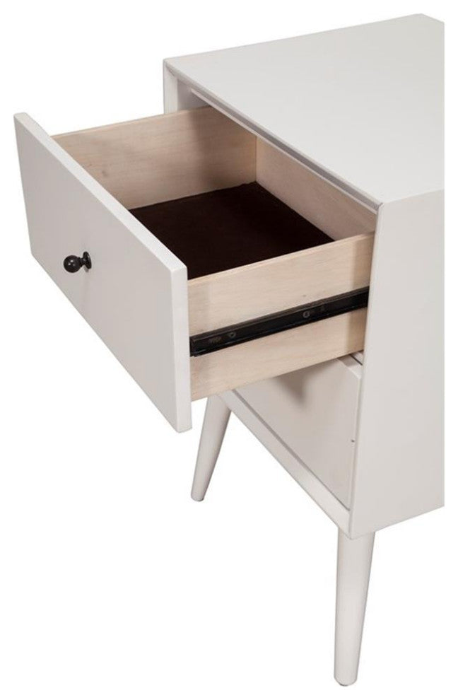 Alpine Furniture Flynn Mid Century Modern Wood 2 Drawer Nightstand in White