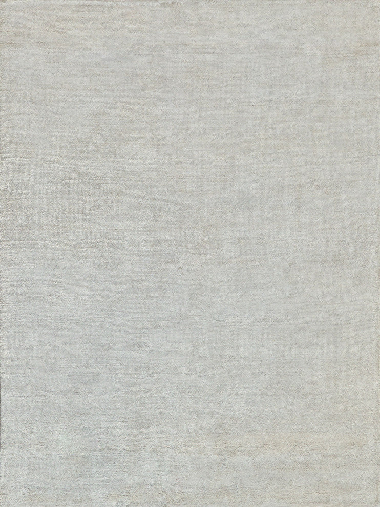 Plush Hand-Knotted Bamboo Silk/New Zealand Wool White Area Rug, 6'x9'