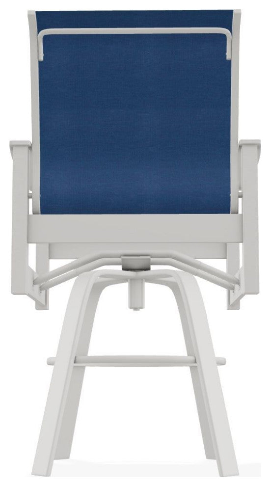 Leeward Sling Bar Height Outdoor Swivel Armchair, Cobalt/Snow