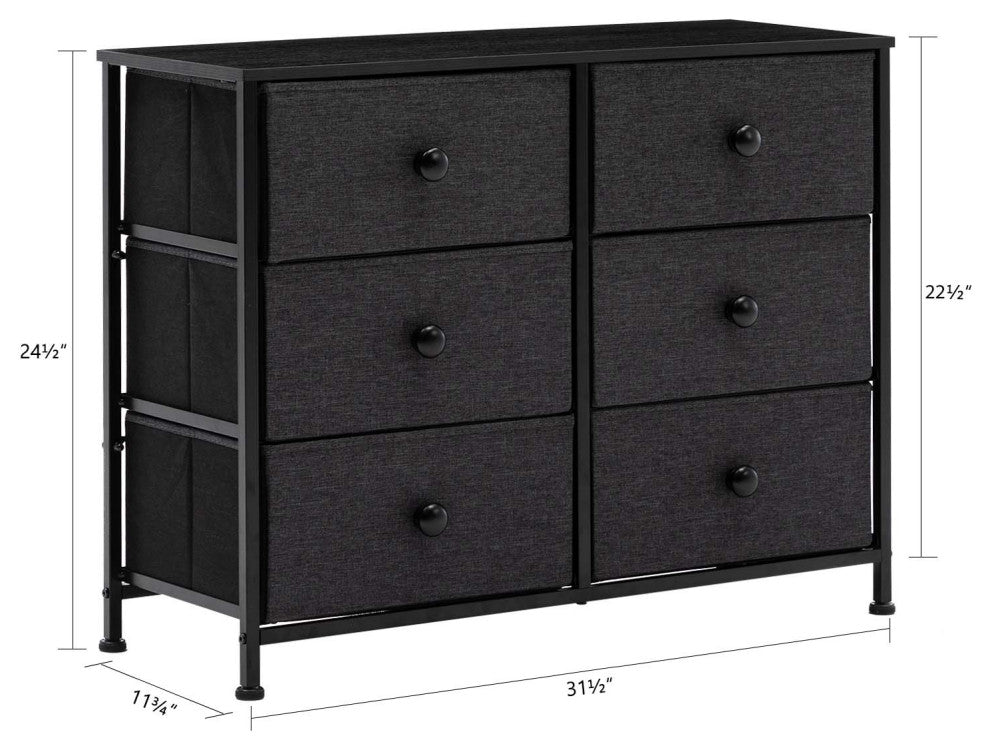 6 Fabric Drawers Steel Frame Double Dresser, Black
