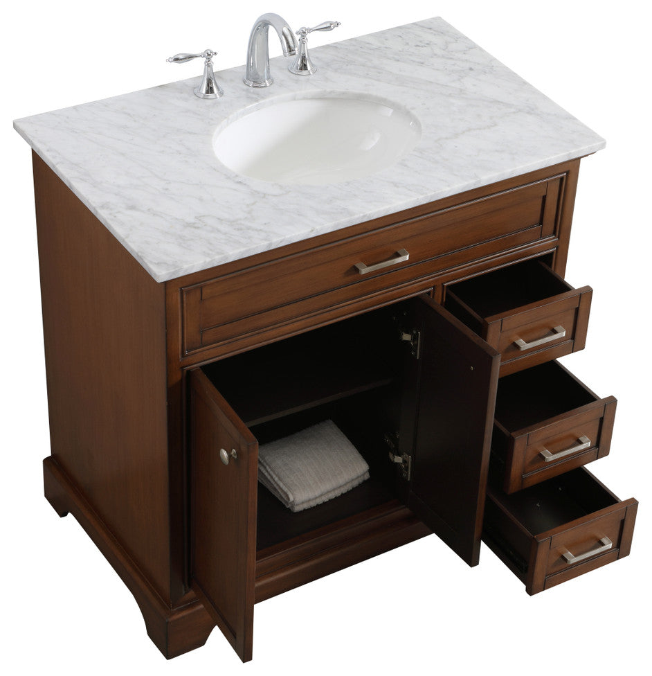 Amber Single Bathroom Vanity, Blue, Teak, 36"