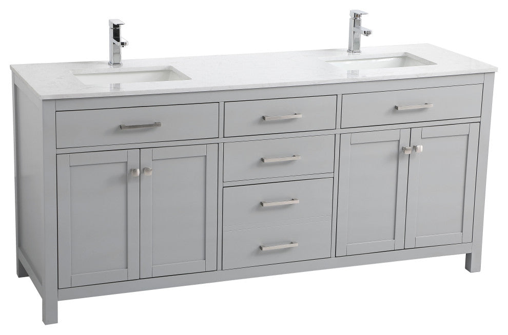 72" Double Bathroom Vanity, Grey