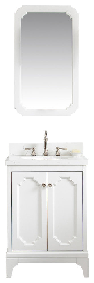 24" Wide Pure White Single Sink Quartz Carrara Bathroom Vanity