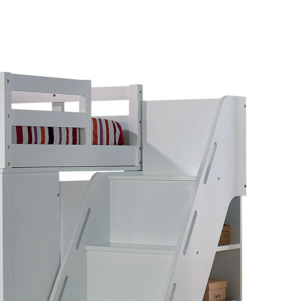 Freya Loft Bed and Bookshelf Ladder, White, Twin Bed