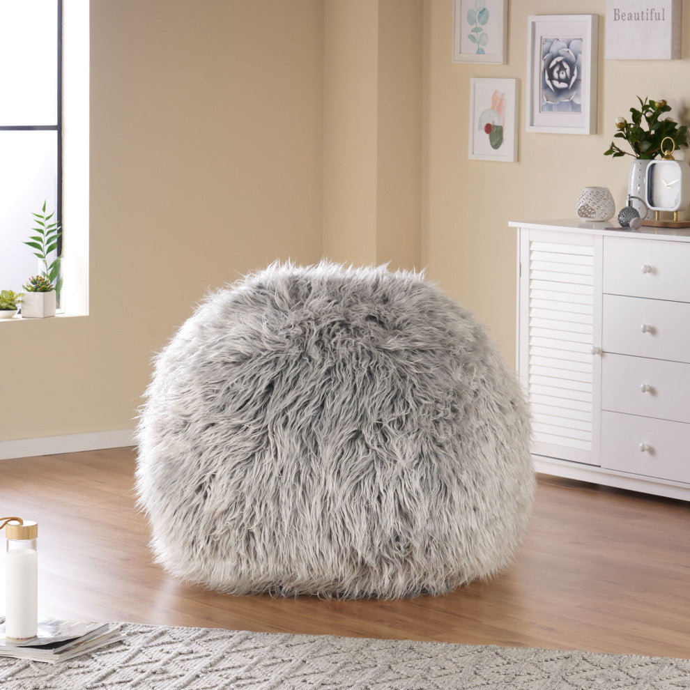 Dundas Modern Glam 3 Foot Faux Fur Bean Bag, Silver Gray