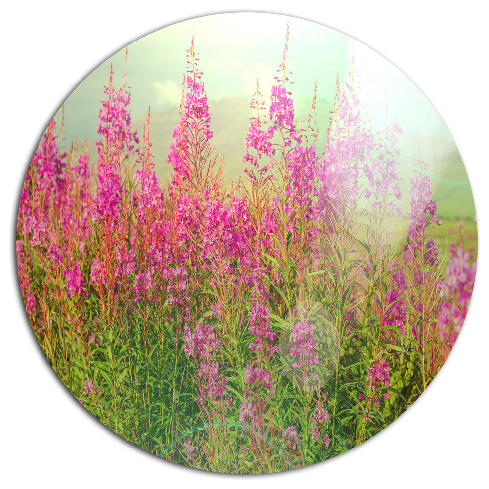Meadow With Little Purple Flowers, Floral Disc Metal Wall Art, 36"