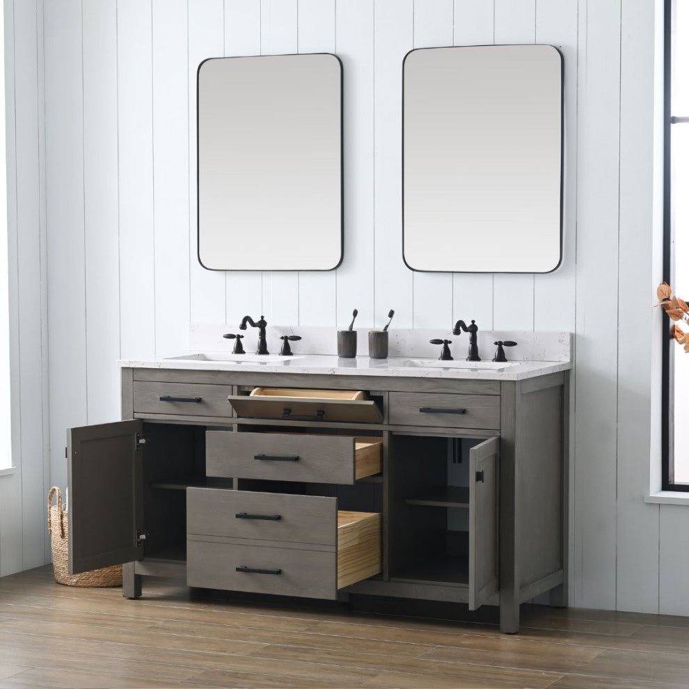 Jasper 60" Bathroom Vanity, Textured Gray, Ariston White Engineered Stone Top