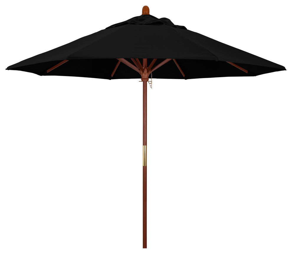 9' Square Push Lift Wood Umbrella, Sunbrella, Black
