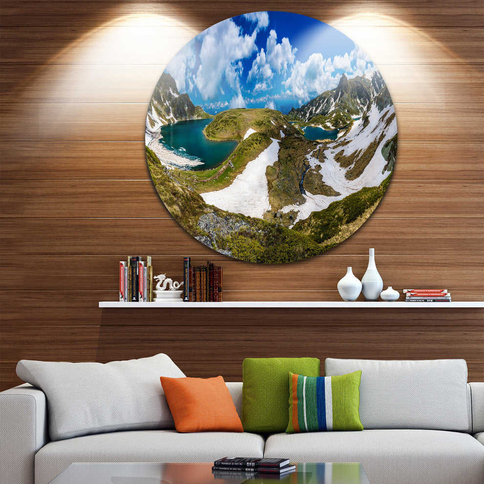 Seven Rila Lakes In Bulgaria, Landscape Disc Metal Artwork, 23"