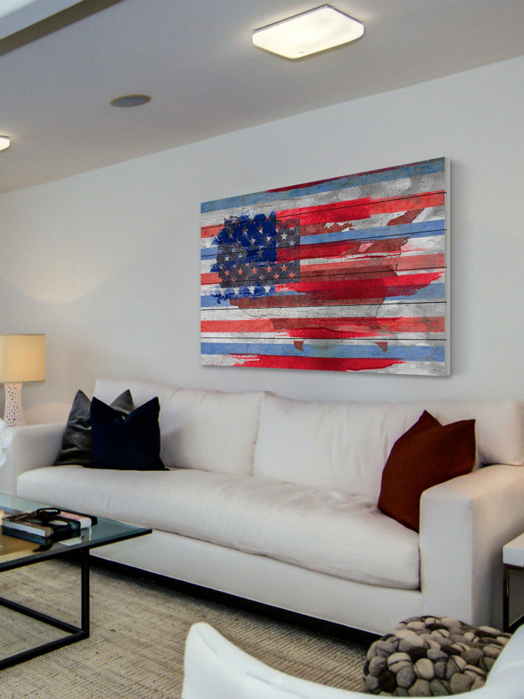 "United States" Print on White Wood, 36"x24"