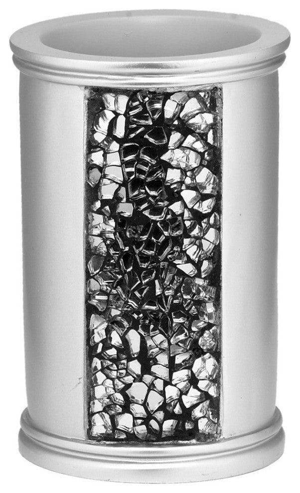 Popular Bath "Sinatra Silver" 6 Piece Resin Bath Accessory Set Cracked Glass