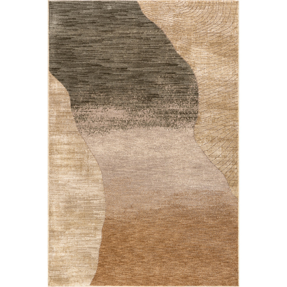 Faela Abstract Fringe Area Rug, Light Brown 2'x3'