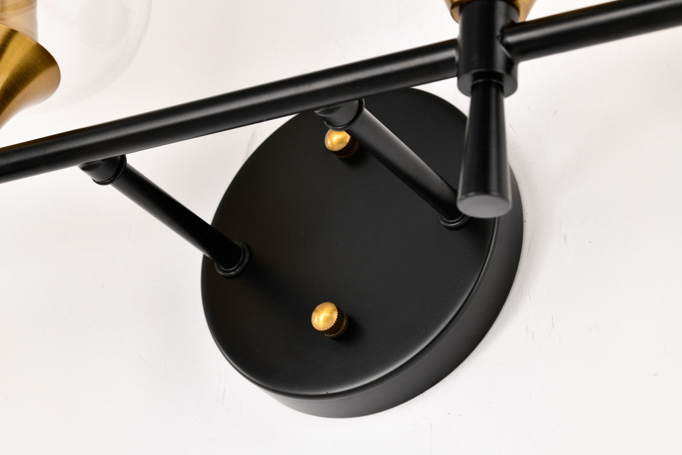 30 in. 4-Light Black and Antique Brass Vanity Light With Clear Glass Shades