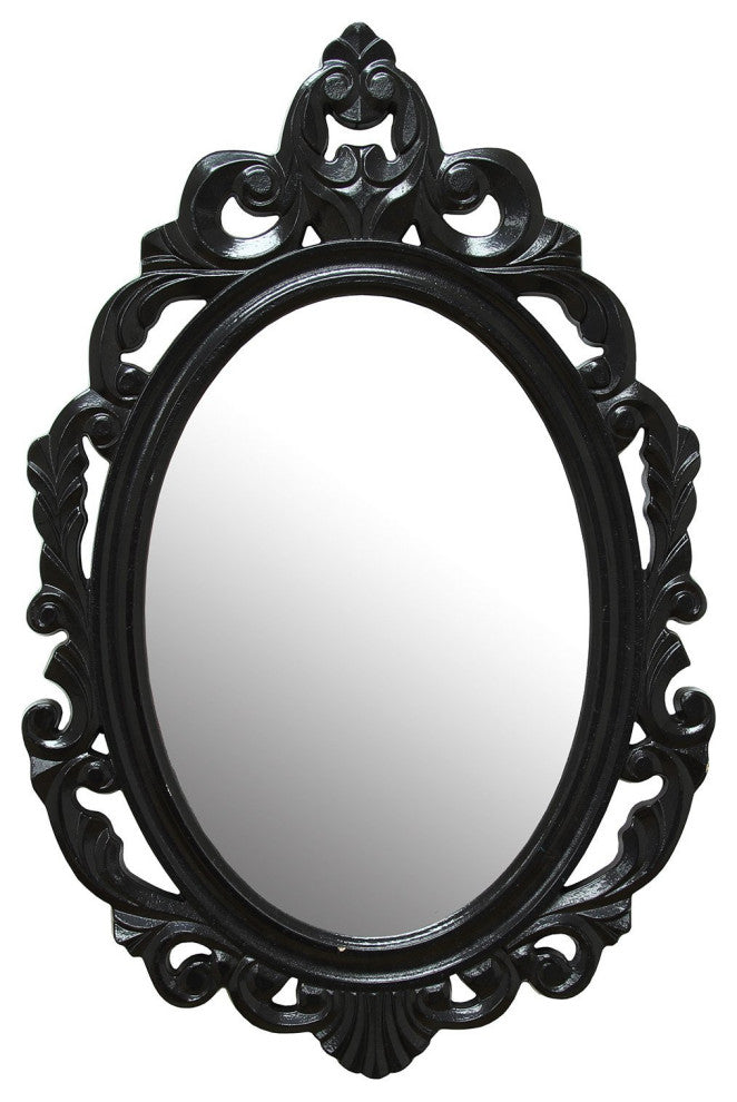 HomeRoots Glossy Black Oval Glass Wall Mirror
