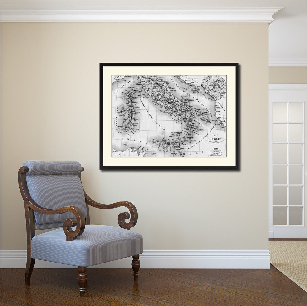 Italy Rome Vintage B&W Map Canvas Print, 28"x37"