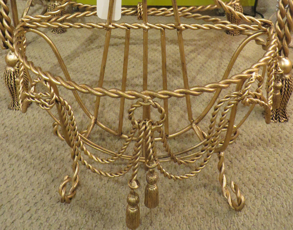 Ornate Gold Swag Tassel Wall Basket, Baroque Hanging Flower Metal
