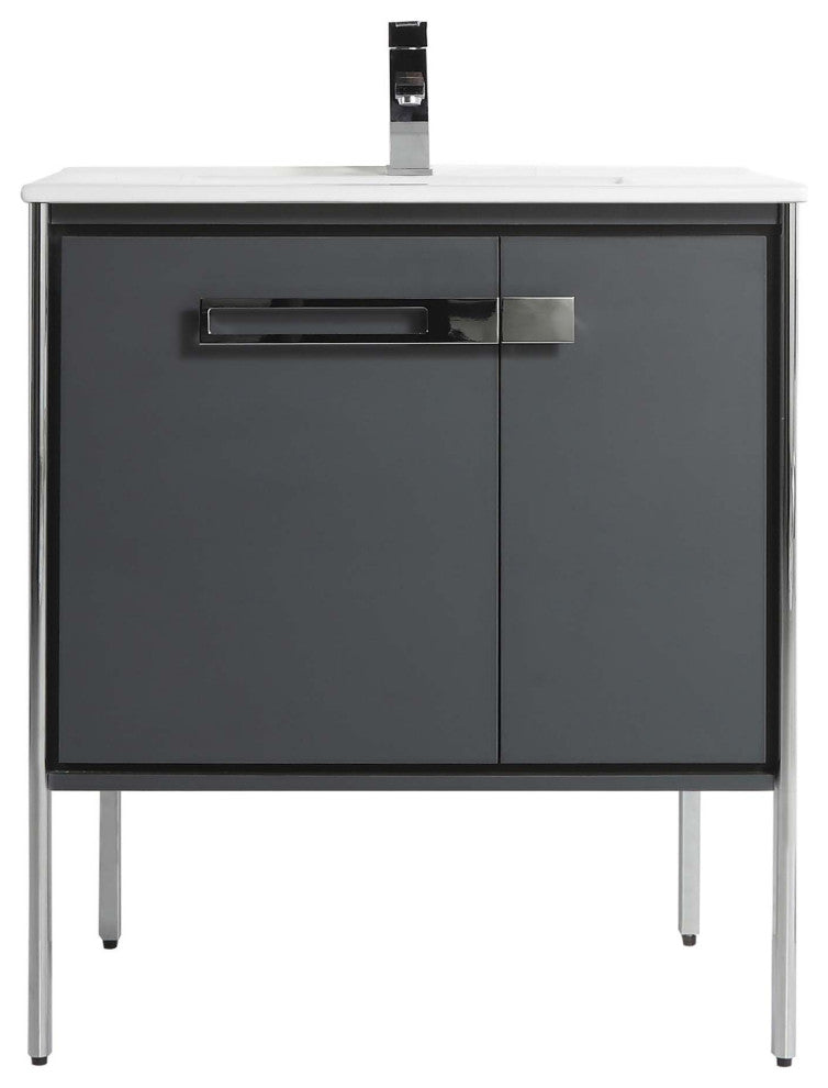 Oakville Bath Vanity, Ceramic Sink, Onix Grey, 30 Inch, Chrome Hardware