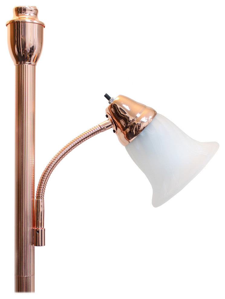2 Light Mother Daughter Floor Lamp With White Marble Glass, Rose Gold