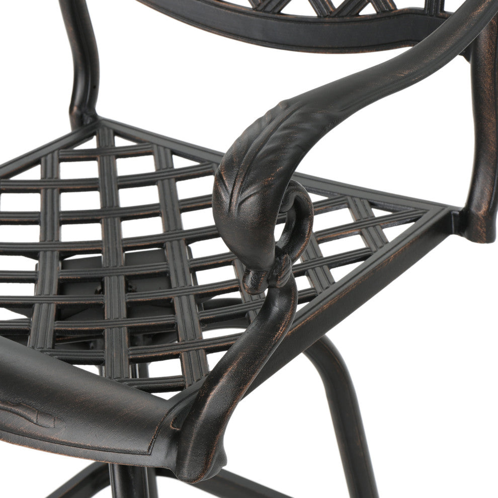 GDF Studio Arianna Outdoor Aluminum Bar Set With Patina Copper Finish, 5 Piece Set