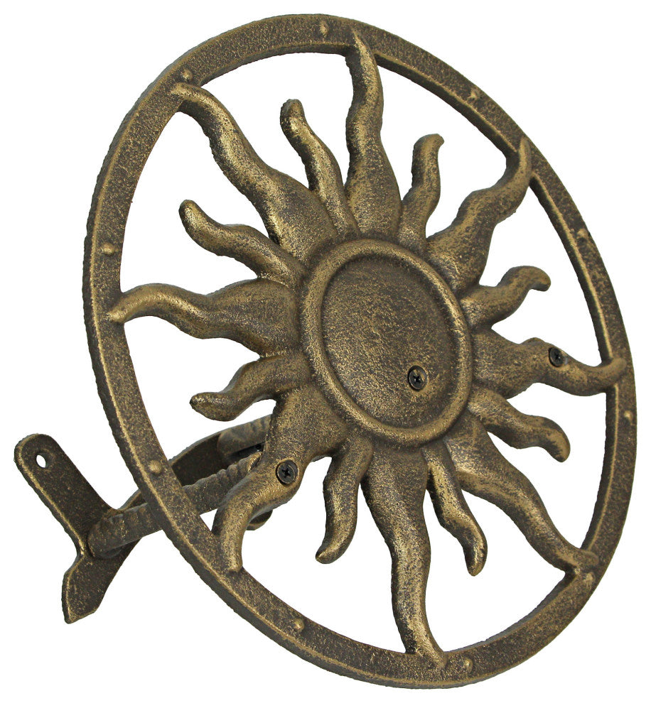 Cast Iron Celestial Sun Wall Mounted Hanging Garden Hose Holder Bronze