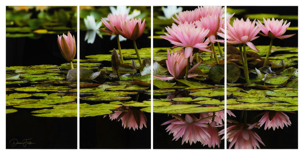 "Victoria Regia" Oversized Frameless Reverse Printed Tempered Art Glass Set