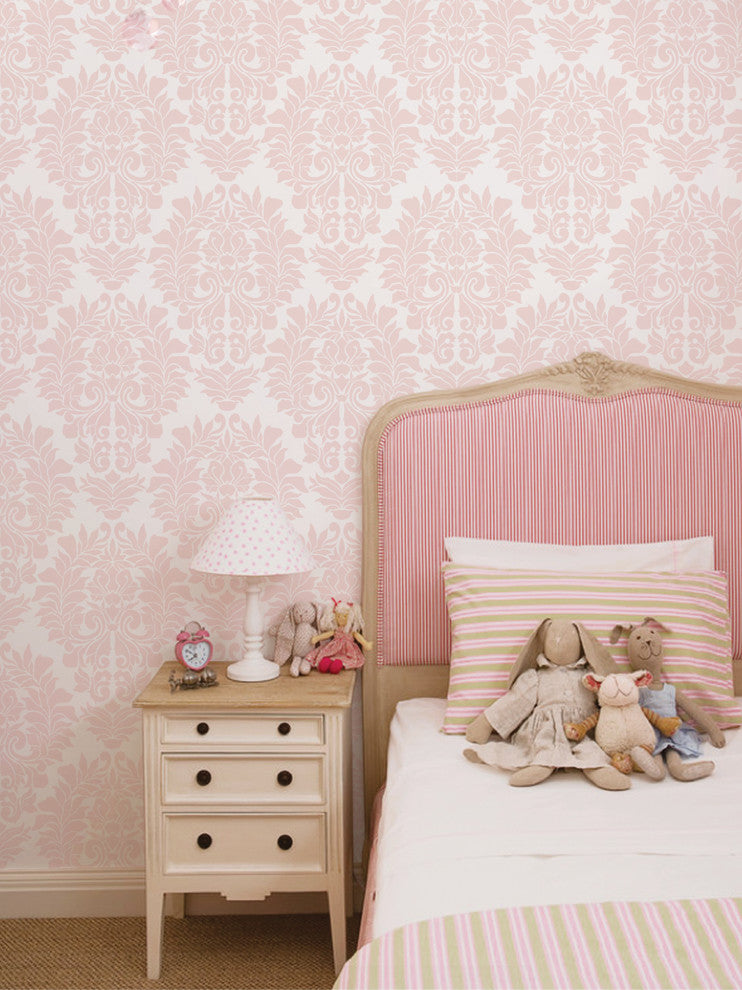 Classic Damask Peel and Stick Vinyl Wallpaper, Blush Pink, 24"w X 108"h