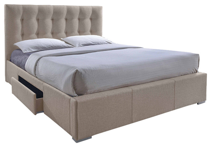 Sarter Grid-Tufted Brown Fabric Upholstered Storage King Bed With 2-Drawer