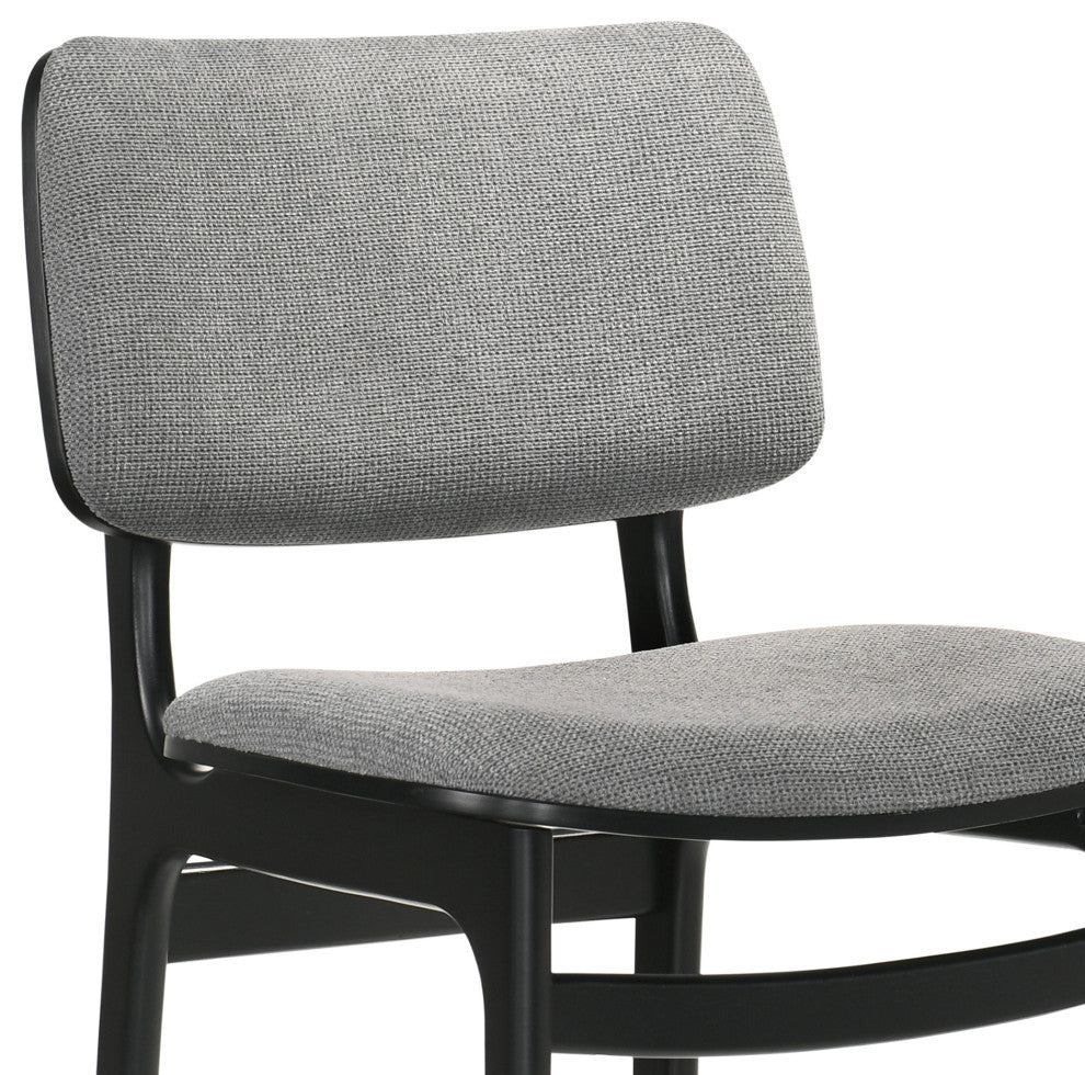 Lima Wood Dining Accent Chairs, Black Finish and Gray Fabric, Set of 2