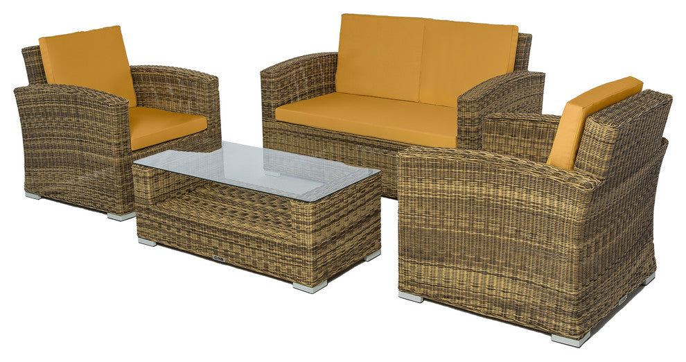 Suva Brown Wicker 4-Piece Conversation Set