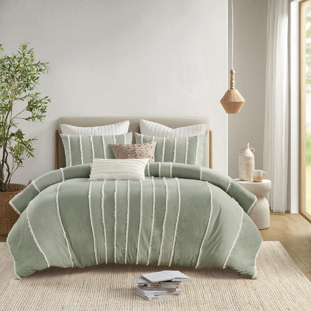 INK+IVY Shay 3 Piece Striped Cotton Duvet Cover Set
