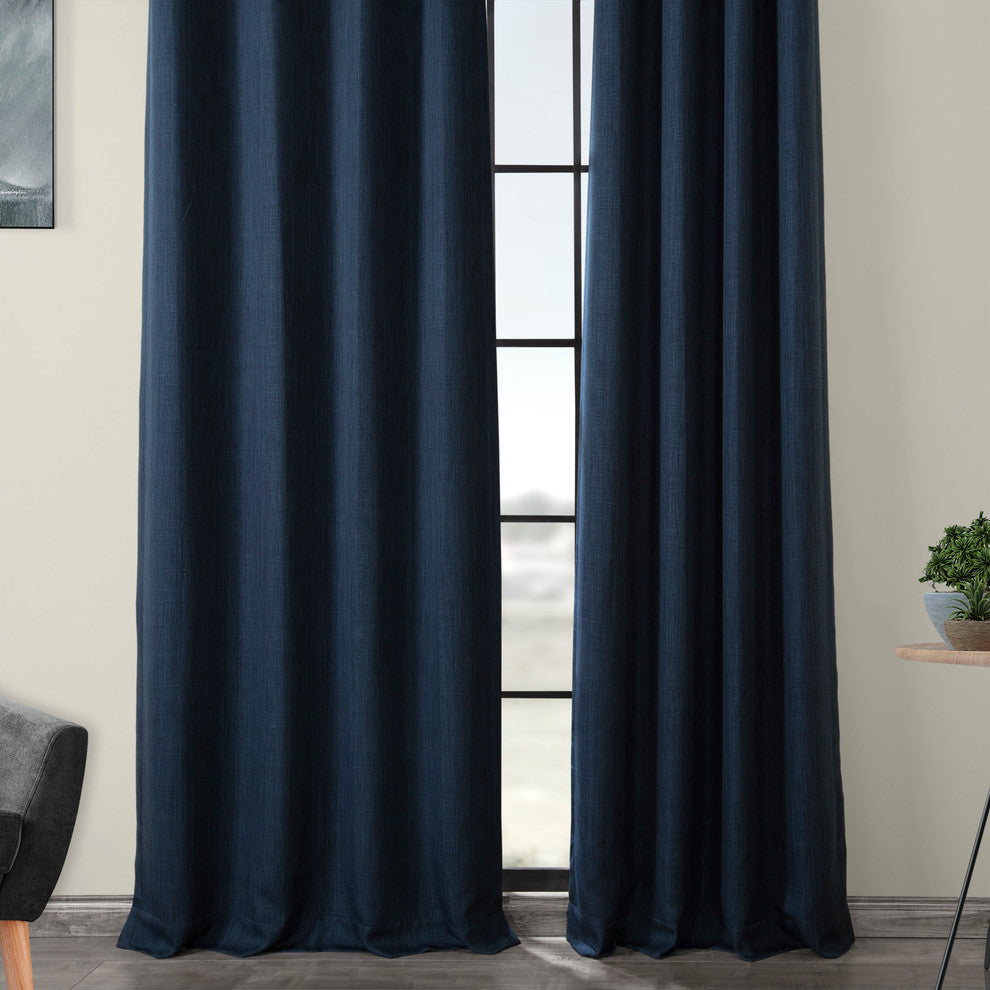 Faux Linen Grommet Room Darkening Curtain Single Panel, Indigo, 50"x96"