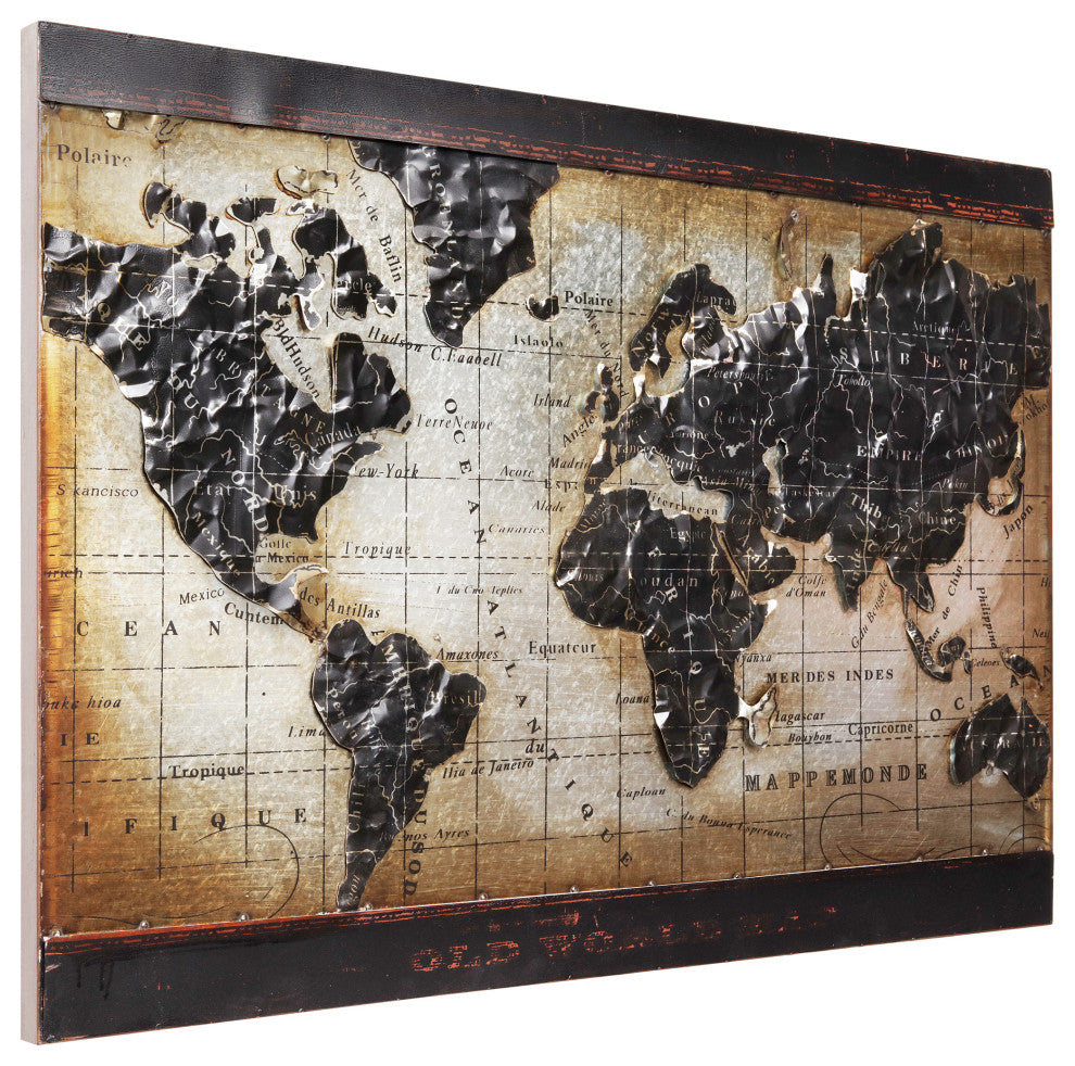"World Map" Wall Art Mixed Media Iron Hand Painted Dimensional Wall Sculpture