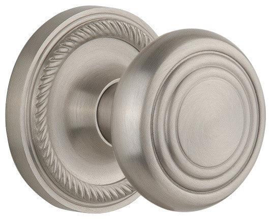 Rope Rosette Passage Deco Door Knob, Satin Nickel